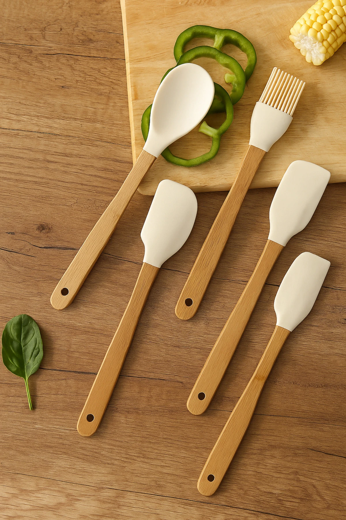 5’li Bambu Saplı Silikon Spatula Seti | Mutfak Gereçleri