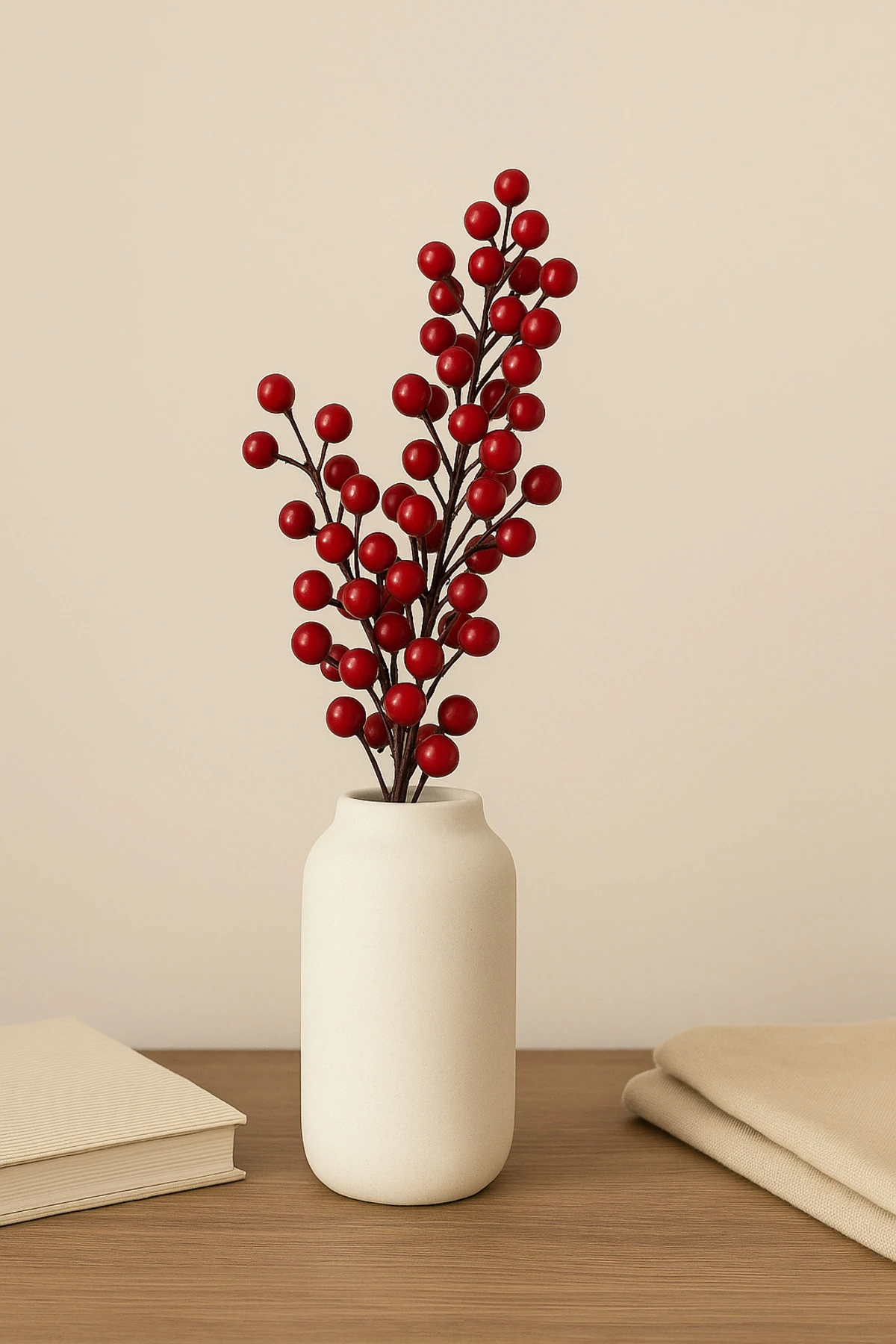Kokina Kırmızı Yapay Çiçek Dalı – Yeni Yıl ve Dekoratif Süs Dalı