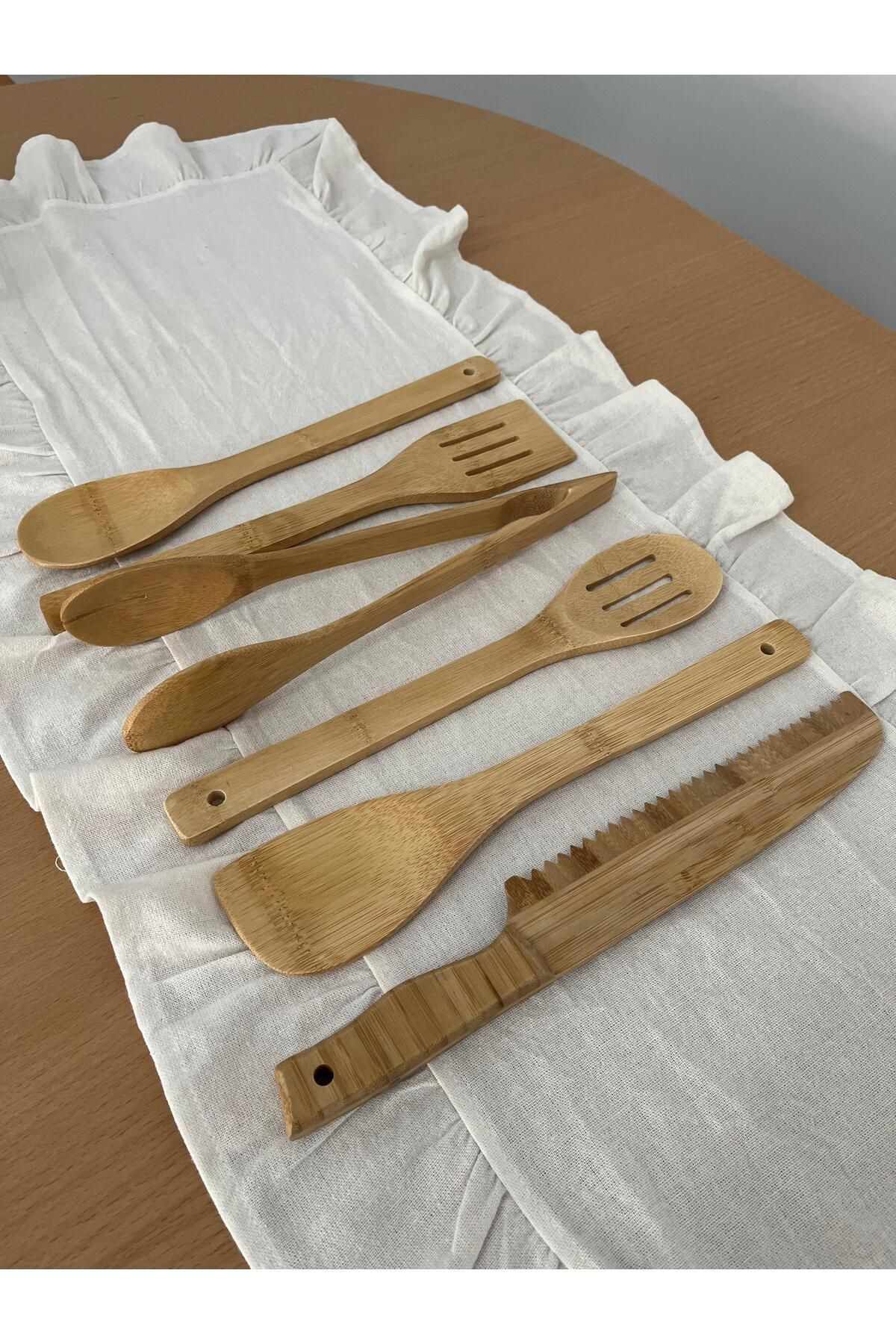 Bambu Mutfak Gereçleri Seti - Bambu Kepçe, Spatula, Maşa Seti