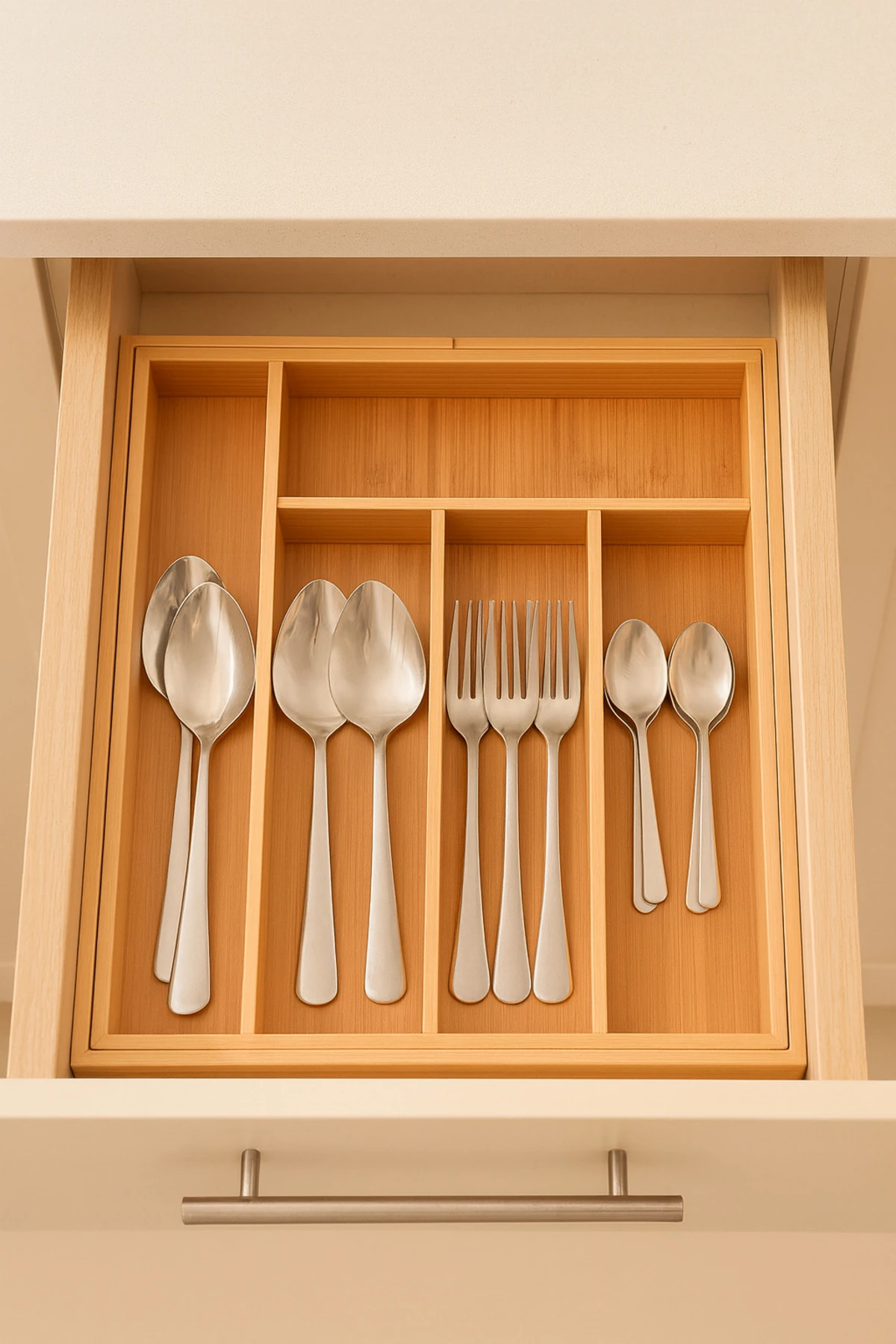 Ayarlanabilir 5-7 Bölmeli Bambu Kaşıklık Organizer | Çekmece İçi ve Tezgah Üstü Düzenleyici