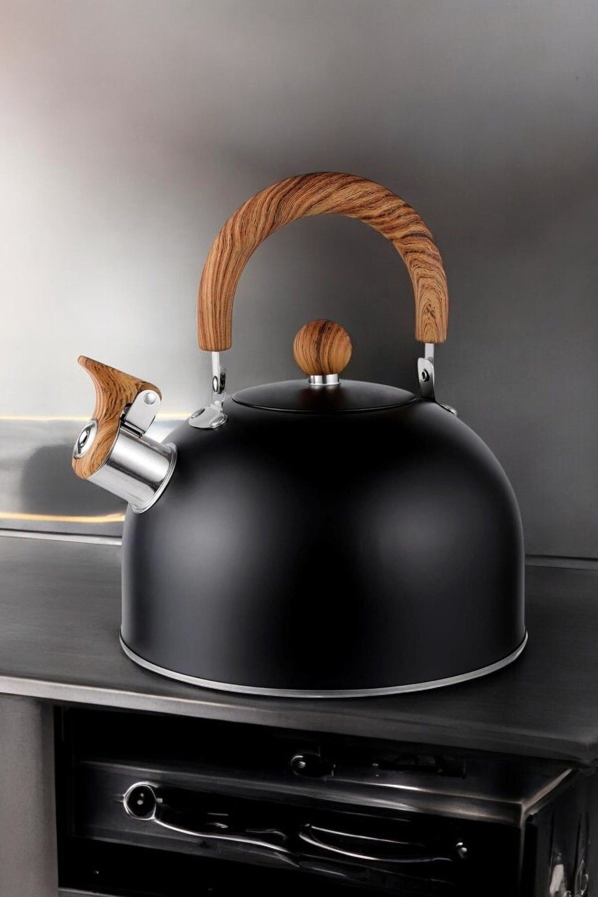 Siyah Paslanmaz Çelik Düdüklü Kettle – Islıklı Su Isıtıcı Çaydanlık