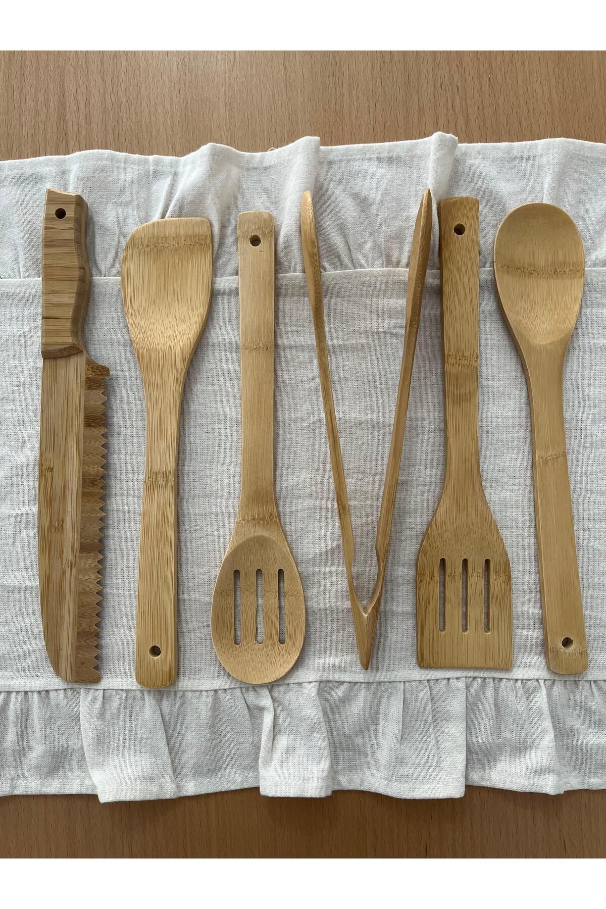 Bambu Mutfak Gereçleri Seti - Bambu Kepçe, Spatula, Maşa Seti