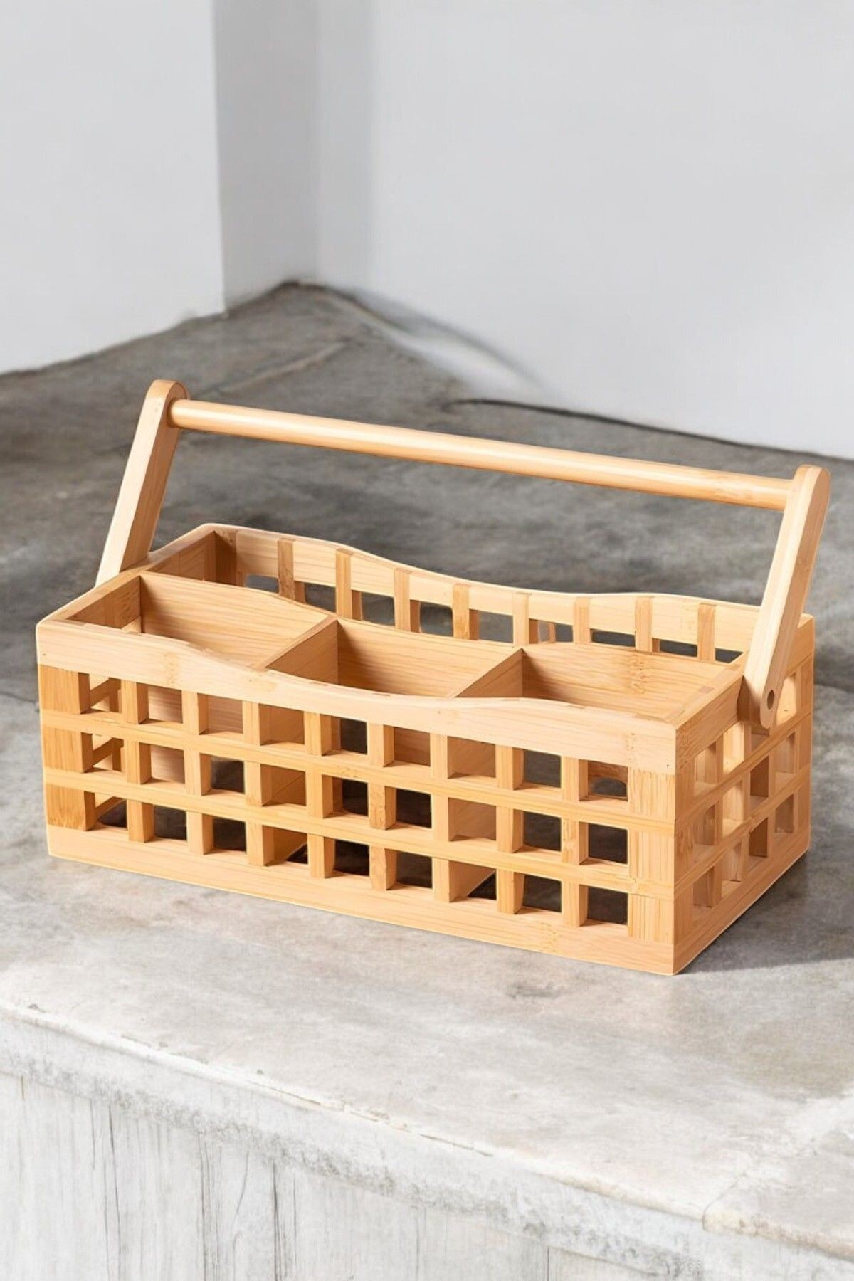 Bambu Kaşıklık Organizer - 4 Bölmeli Bambu Sepet