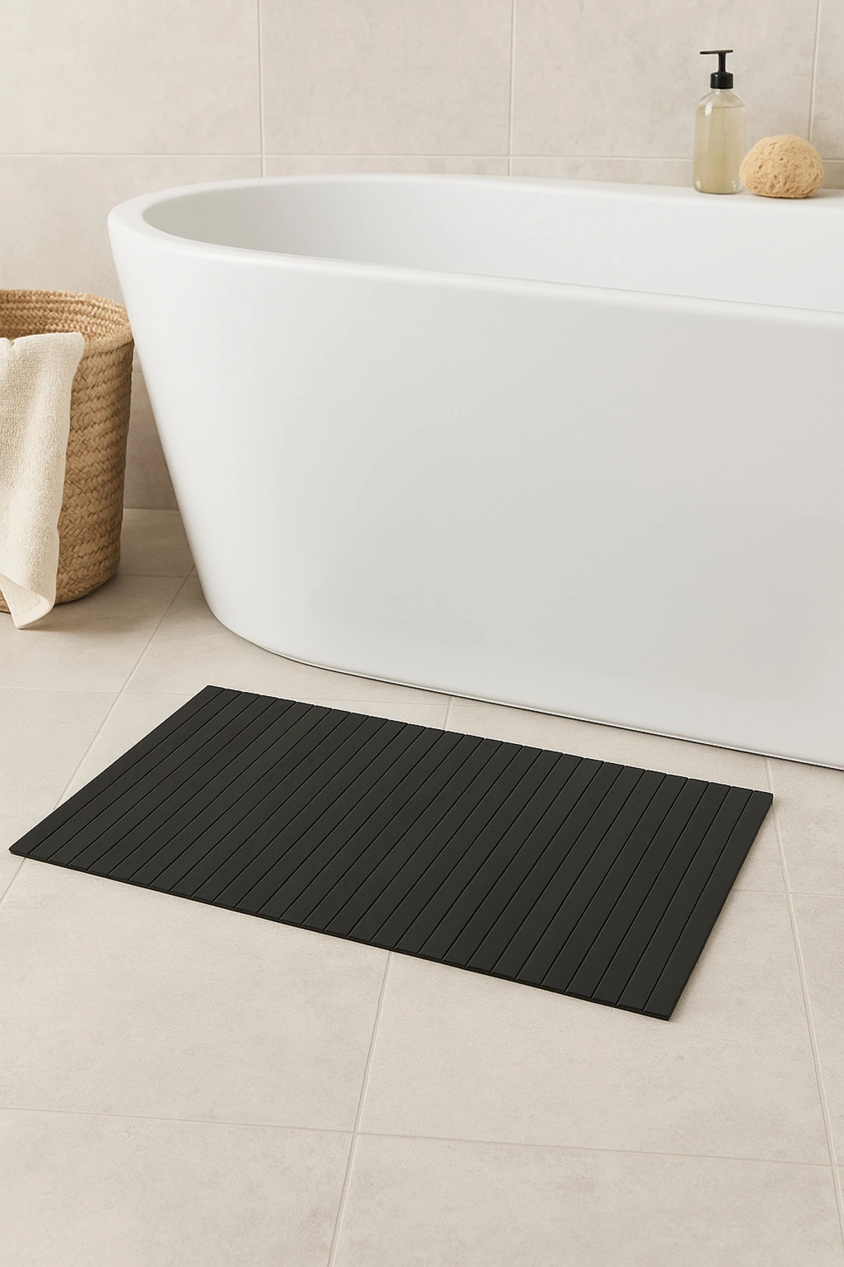 Siyah Bambu Kaydırmaz Banyo Matı 80 x 50 cm