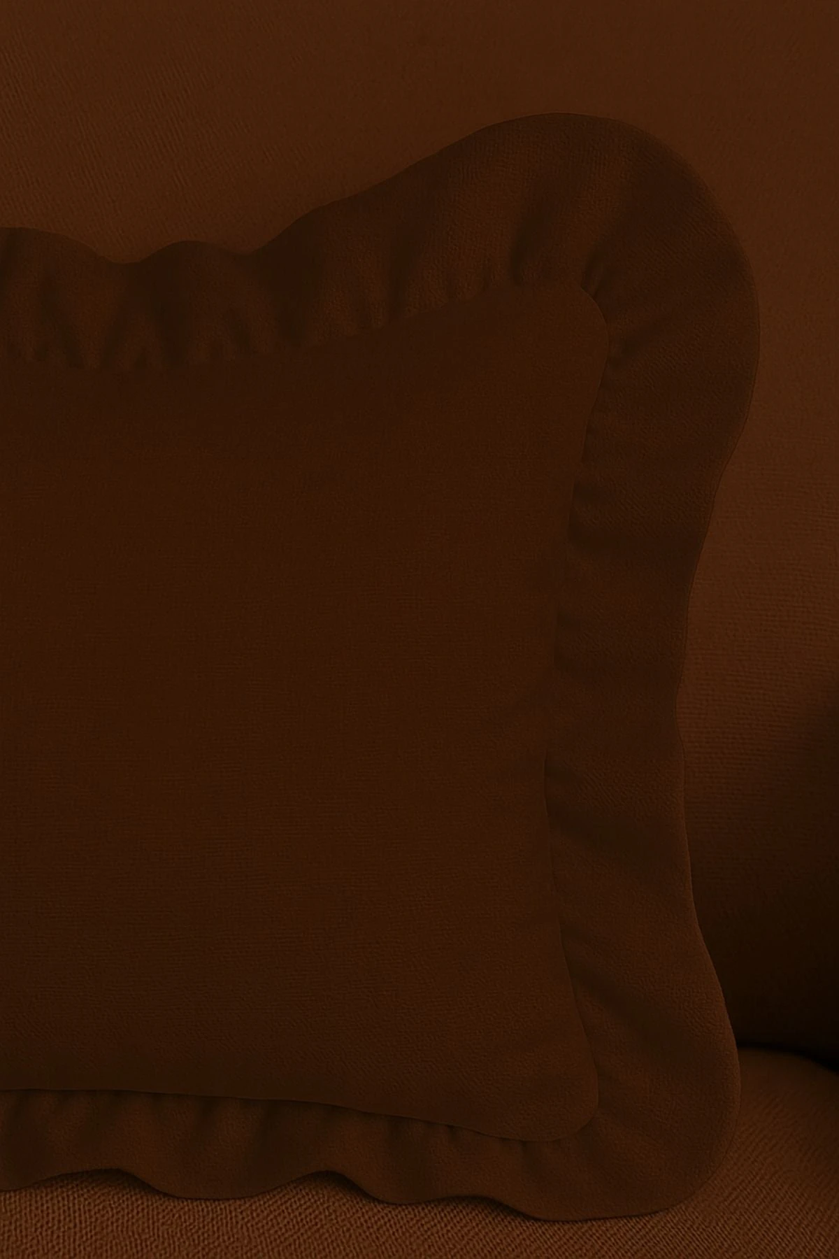 Ham Keten Fırfırlı Vintage Kırlent Kılıfı 43x43 cm - Kahverengi