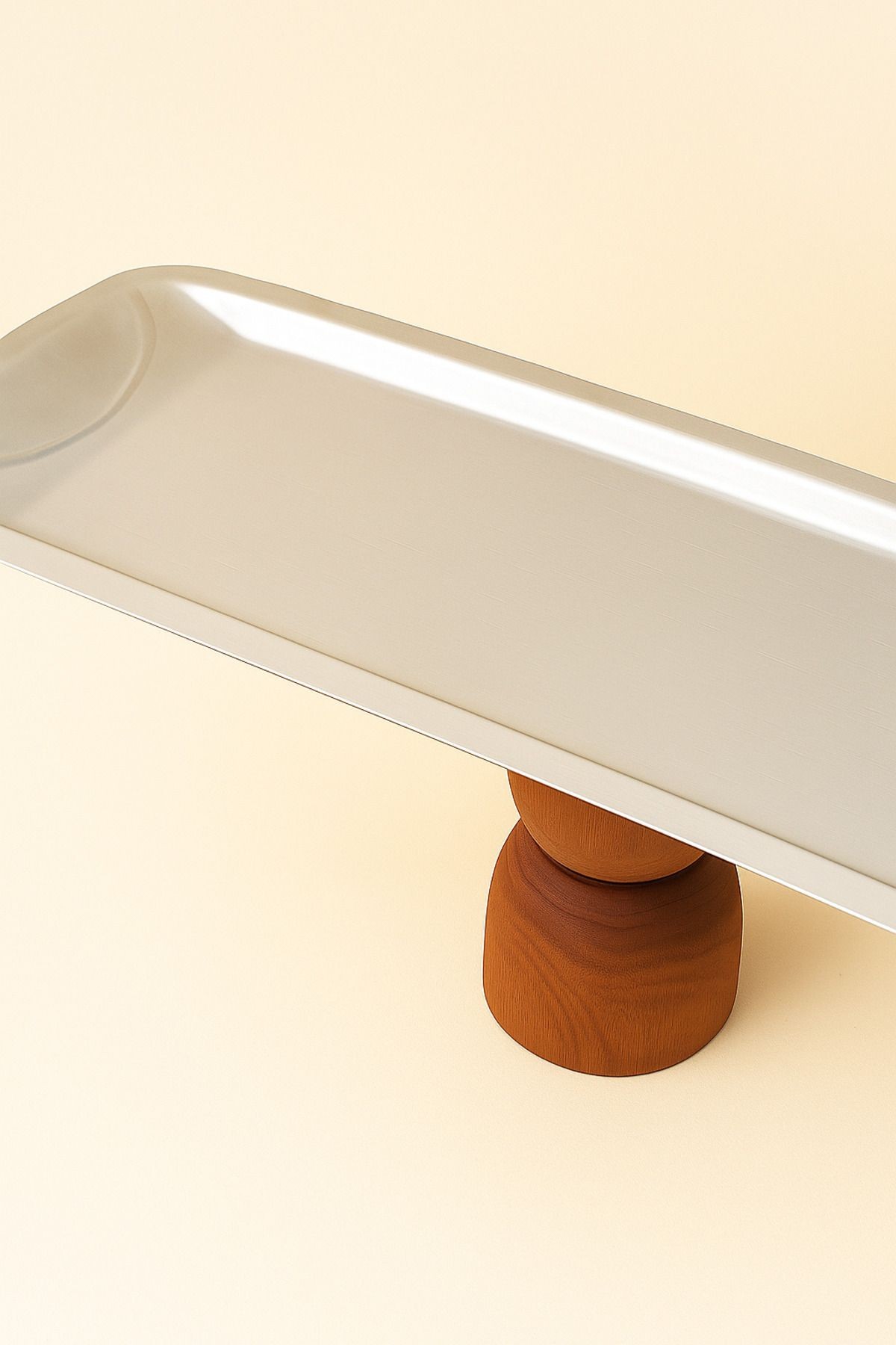 Ahşap Tabanlı Dikdörtgen Baton Metal Dekoratif Tatlı Pasta Kek Sunum/Servis Stand Tabak