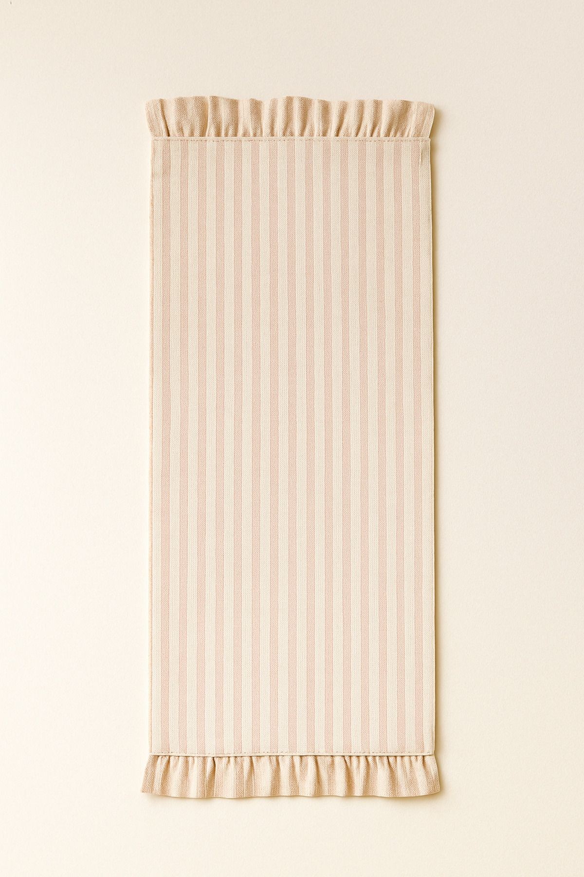 Fırfırlı Pudra Çizgili Keten Runner 40x150 cm
