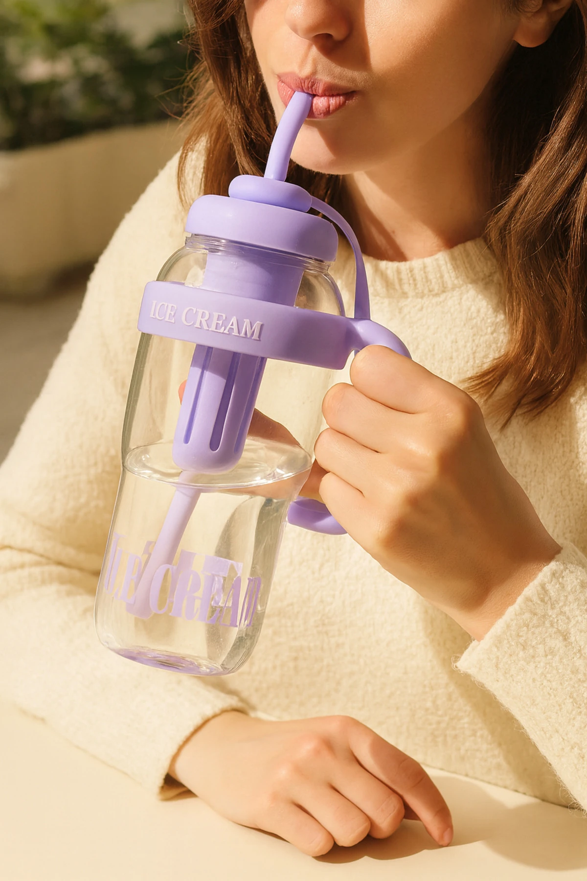 Ice Bottle 1300 ml – Pipetli Lüks Matara | Büyük Boy Suluk & Detoks Şişesi | Spor Matara