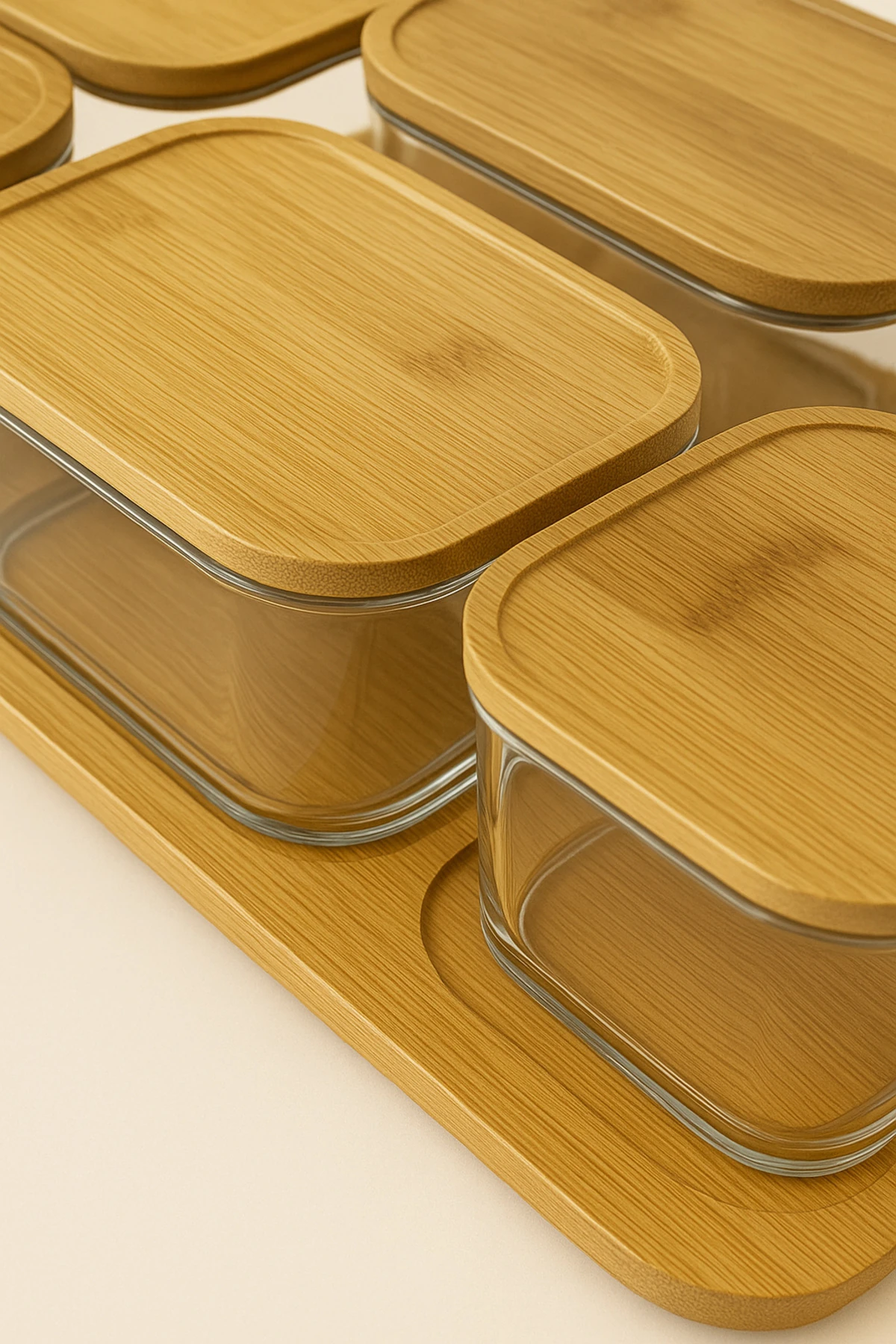 Bambu Kapaklı 6’lı Cam Kahvaltılık Seti | Bambu Standlı Servis Seti