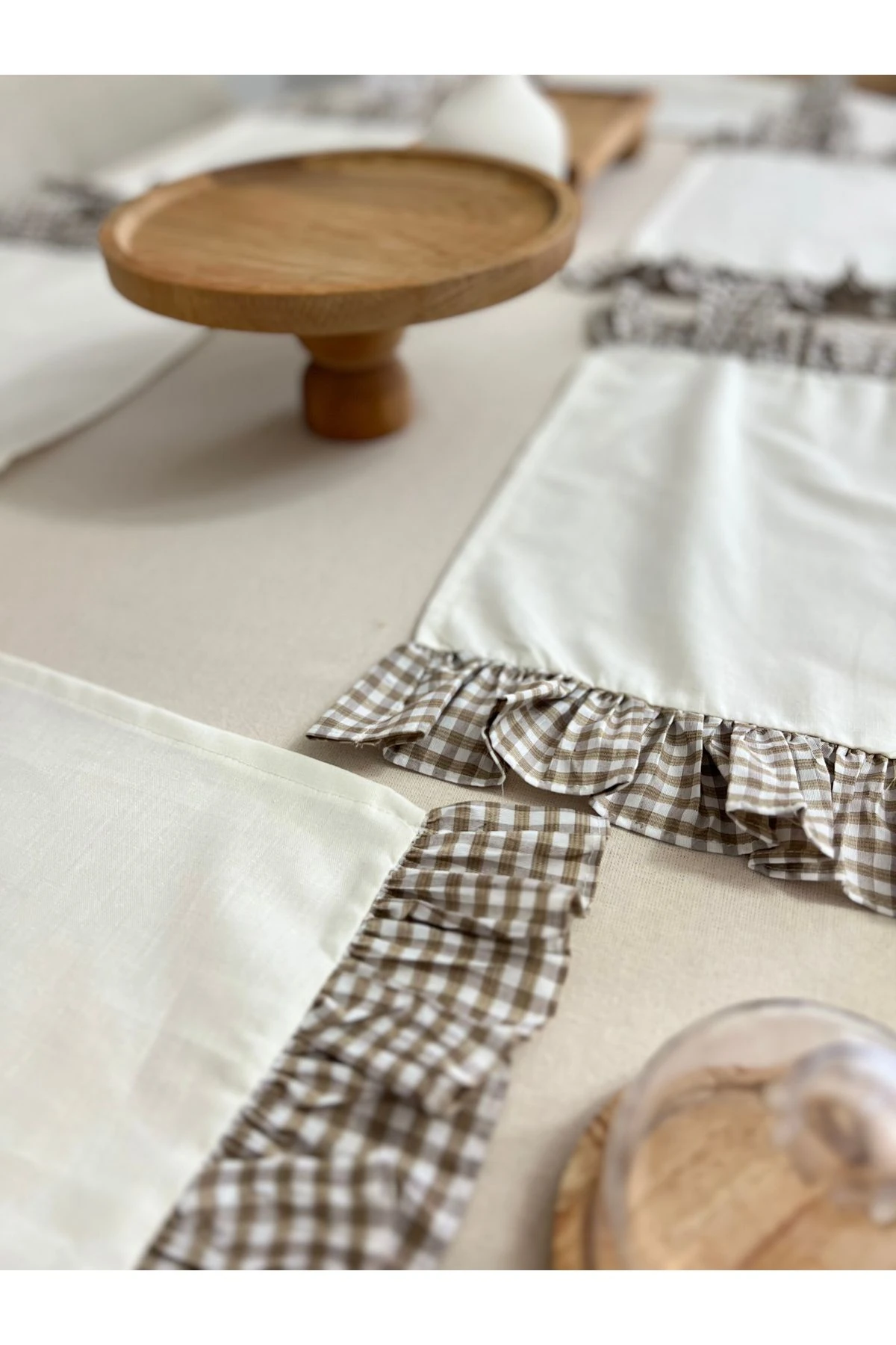 6'lı Fırfırlı Pamuk Keten Amerikan Servis - Keten Supla - 2 Kenar Fırfırlı