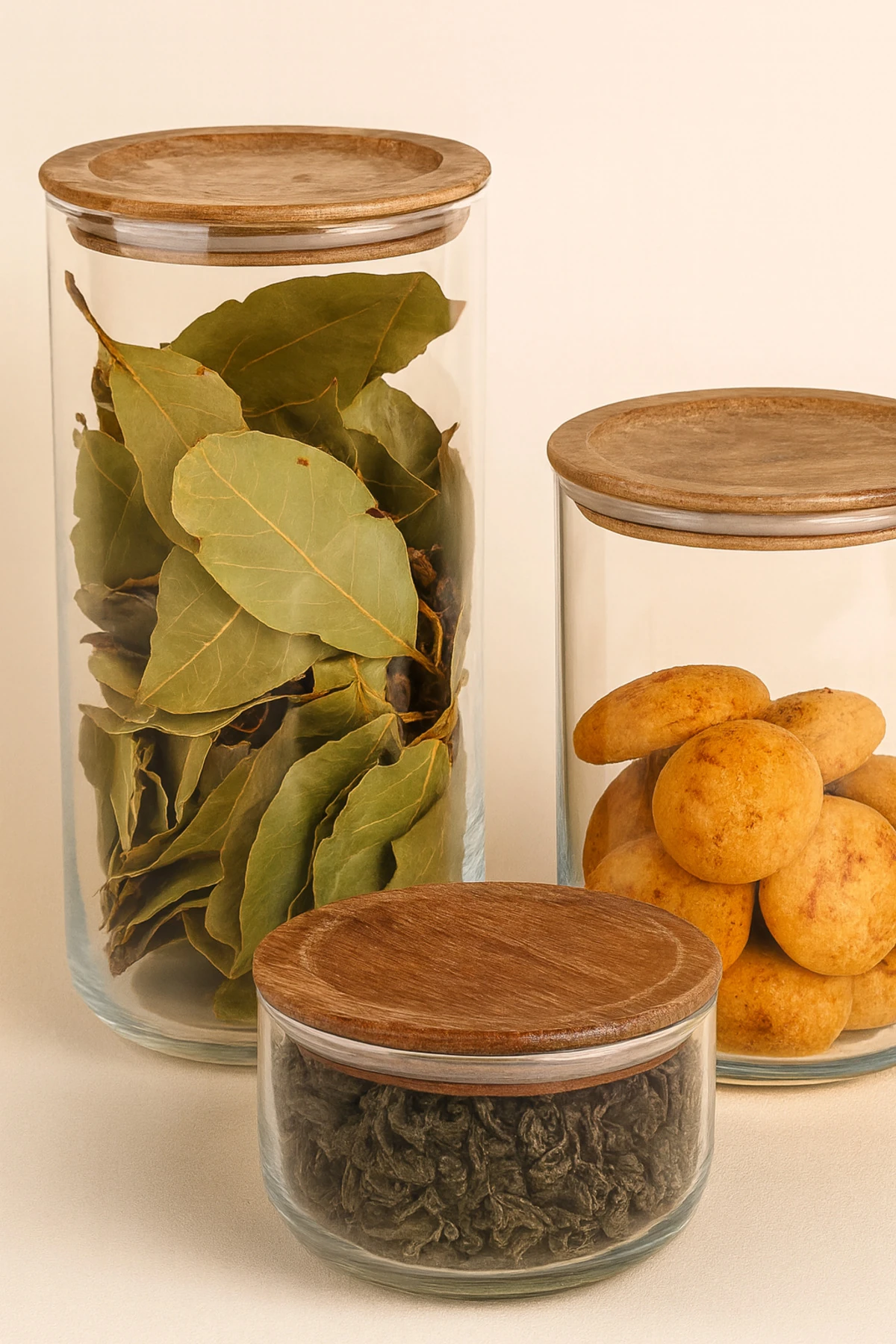 Akasya Kapaklı 3’lü Cam Kavanoz Seti | Mutfak Gıda Saklama & Düzenleme Kavanozları