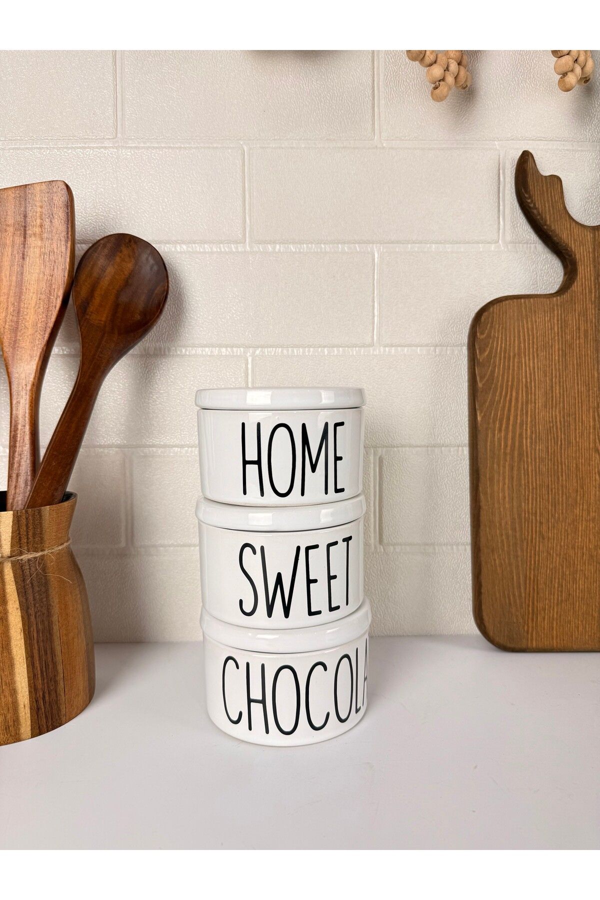 Porselen Vakumlu 3’lü  Kavanoz Seti