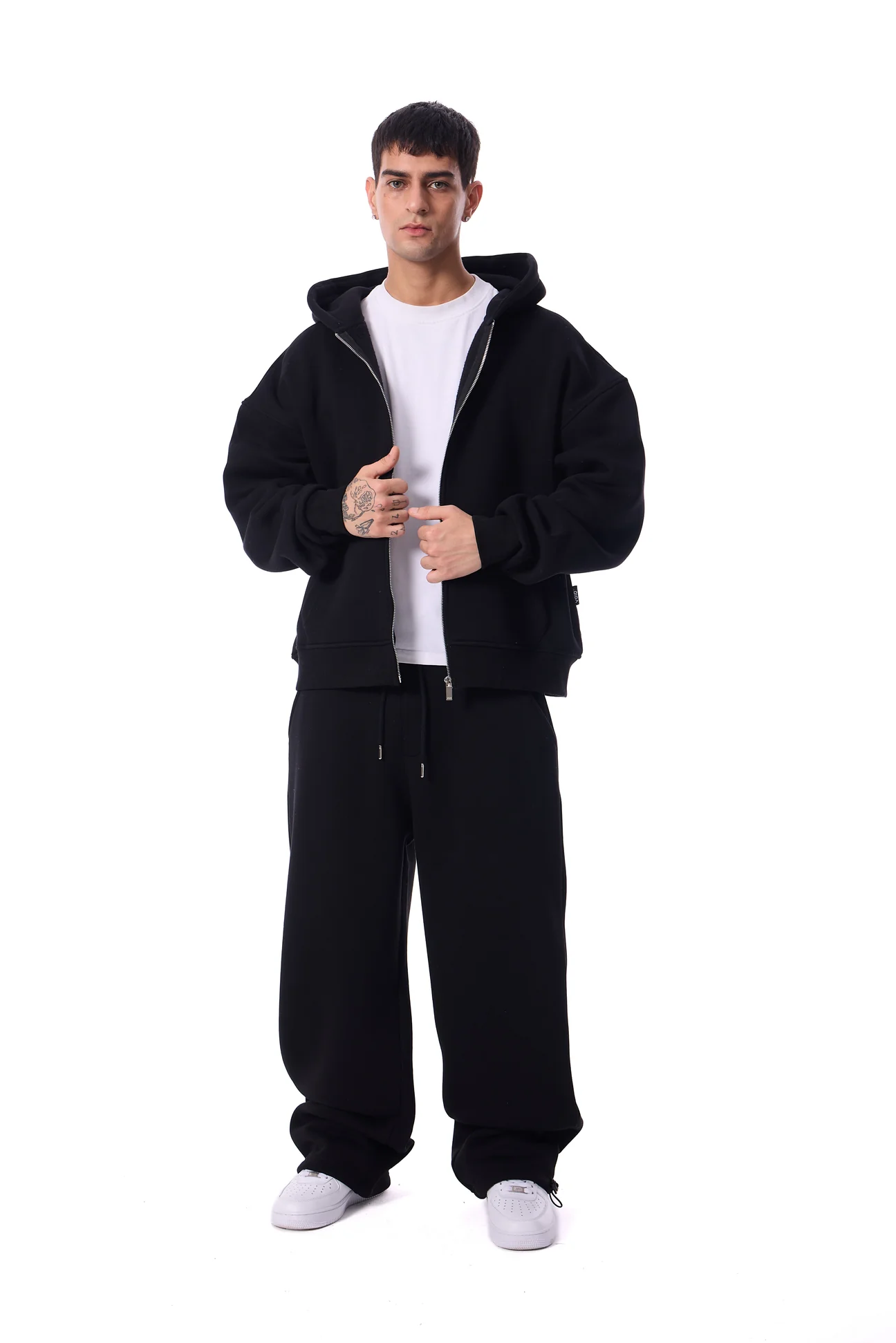 Basic Premium Zipper Oversize Hoodie - Siyah