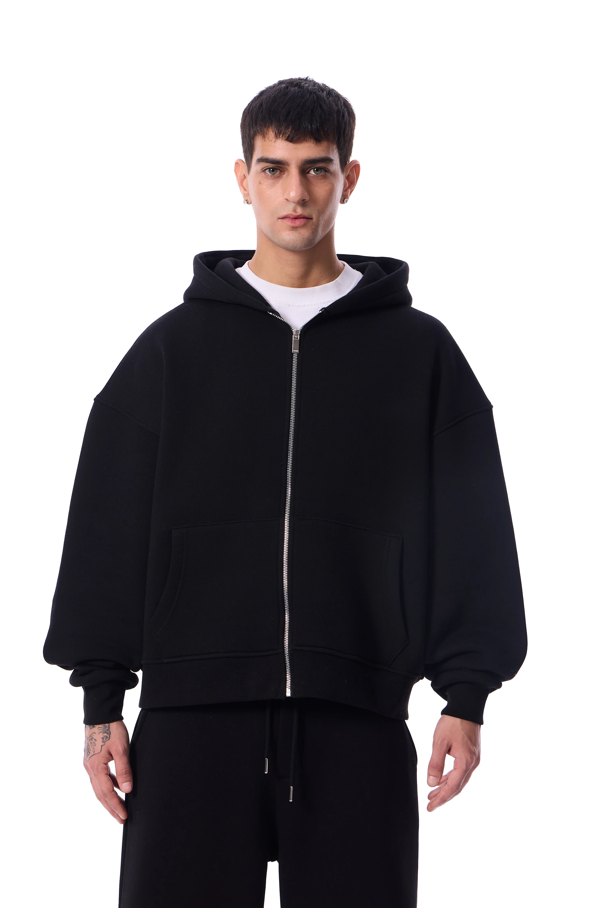 Basic Premium Zipper Oversize Hoodie - Siyah