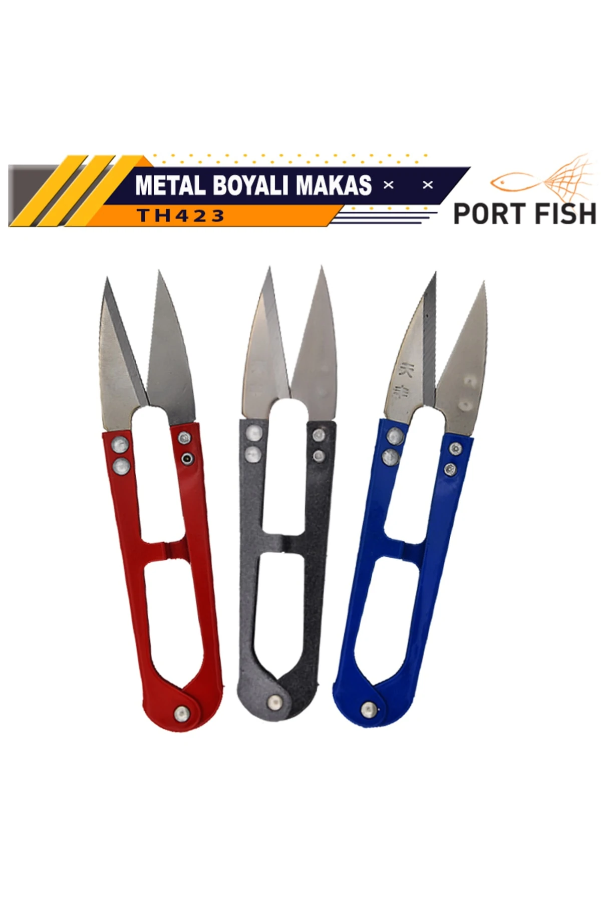 Portfish Makas Metal Boyalı Taşınabilir Yaylı Paslanmaz Balık Ağ Temizleme Makası Balıkçı Çakısı