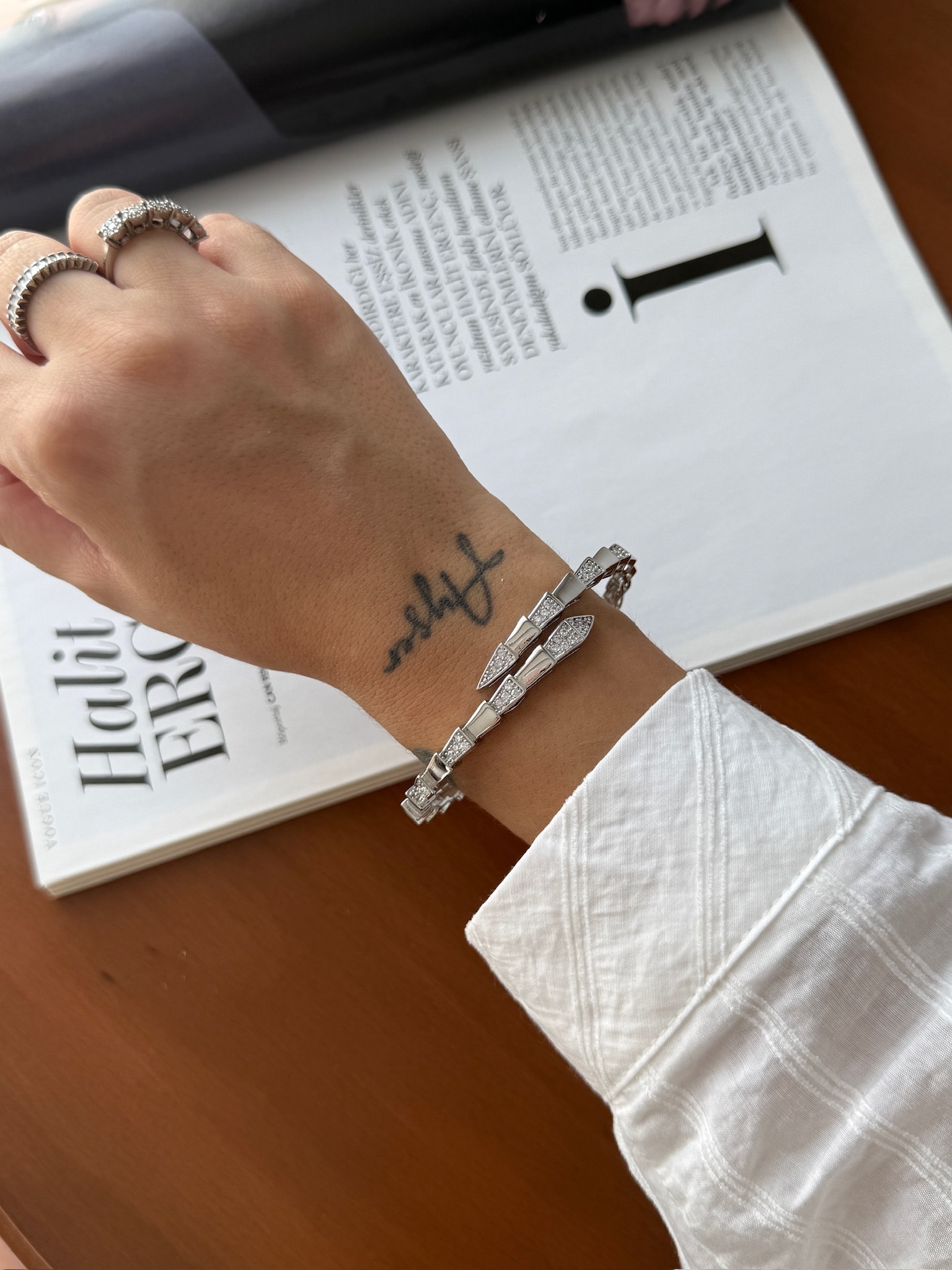Vip 14K Silver Çift Sıra Yılan Kelepçe