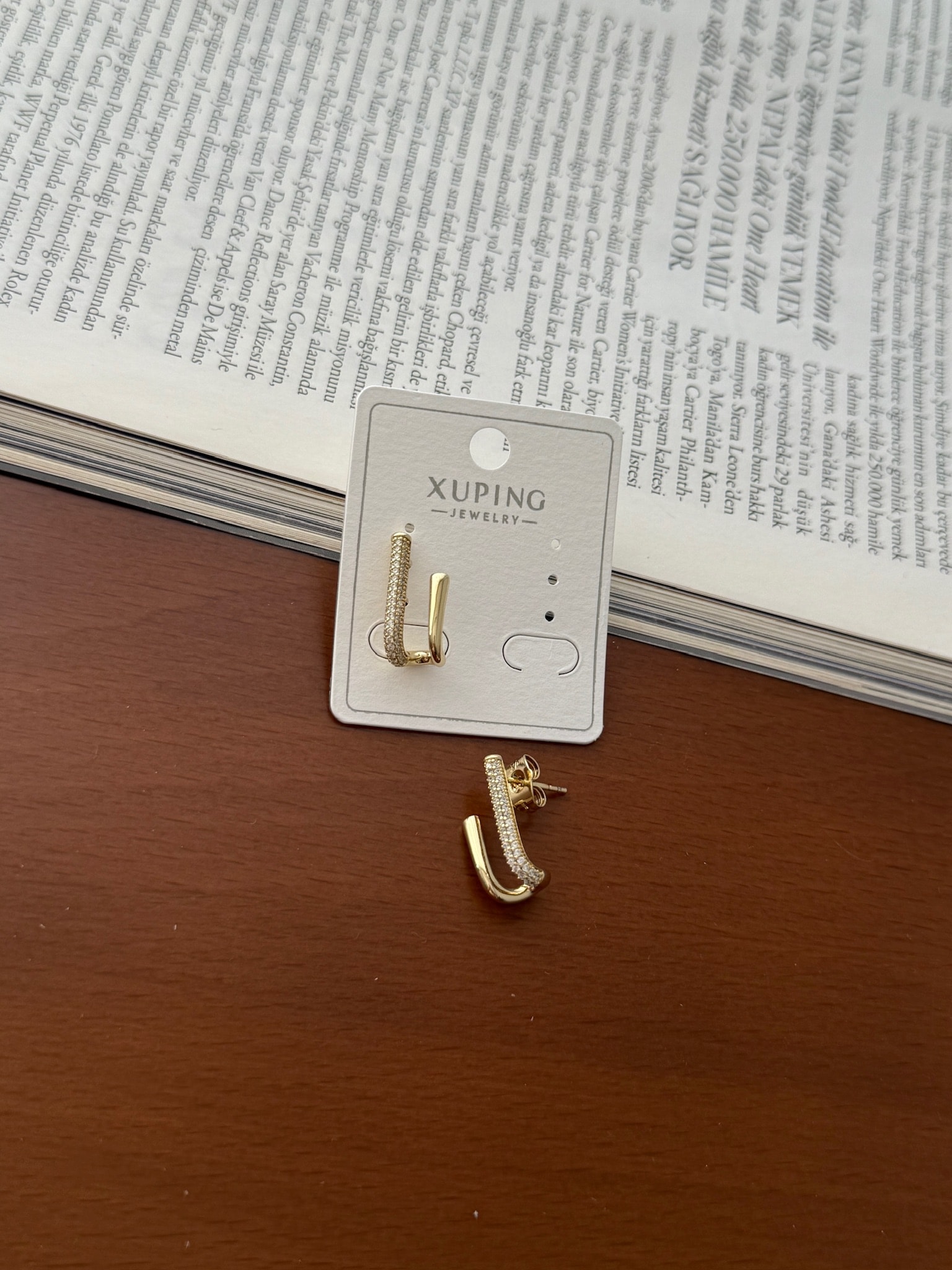 Vip 14K İkili Vida Detaylı Küpe