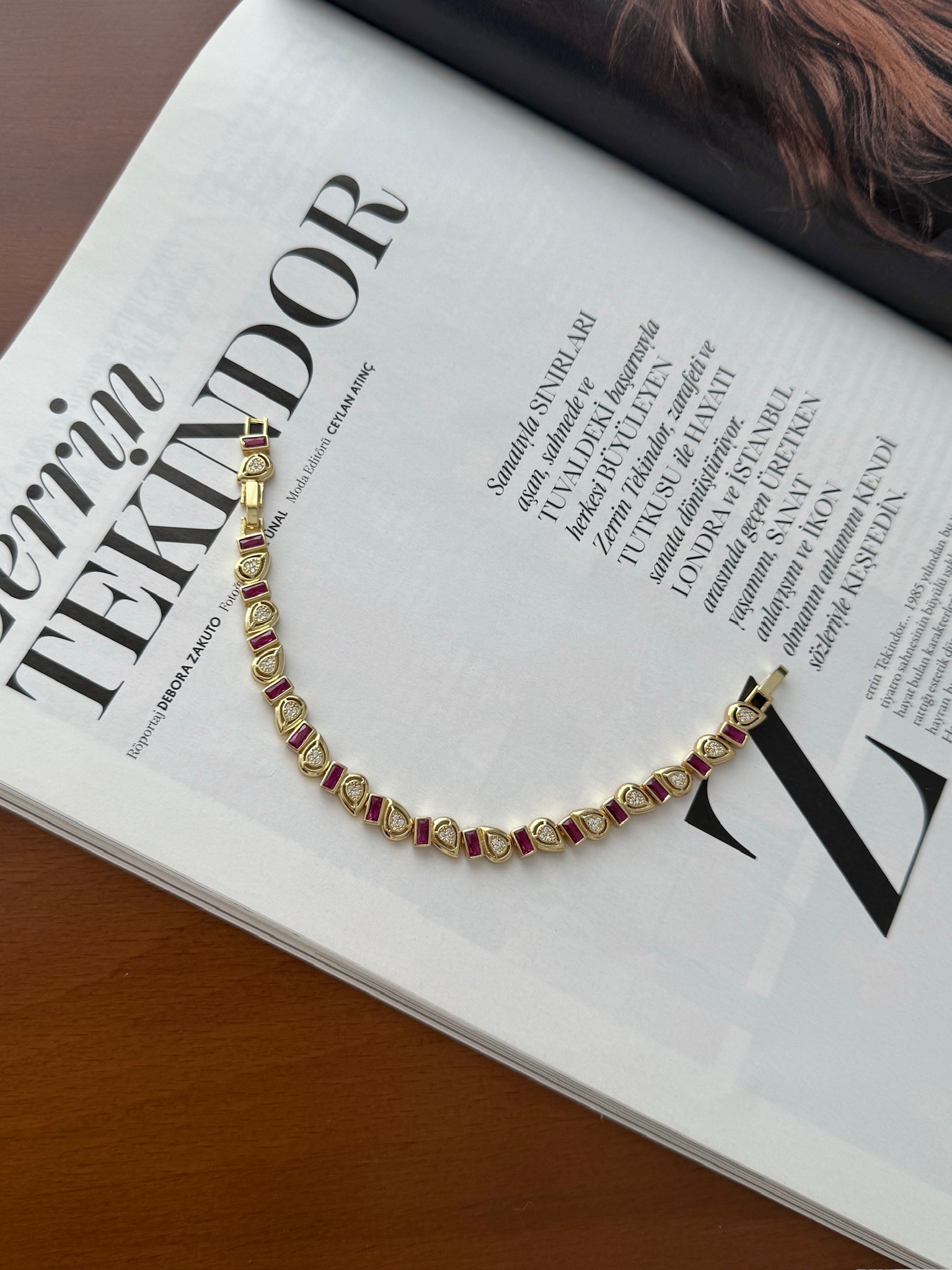 Vip 14K Pembe Taşlı Damla Baget Künye