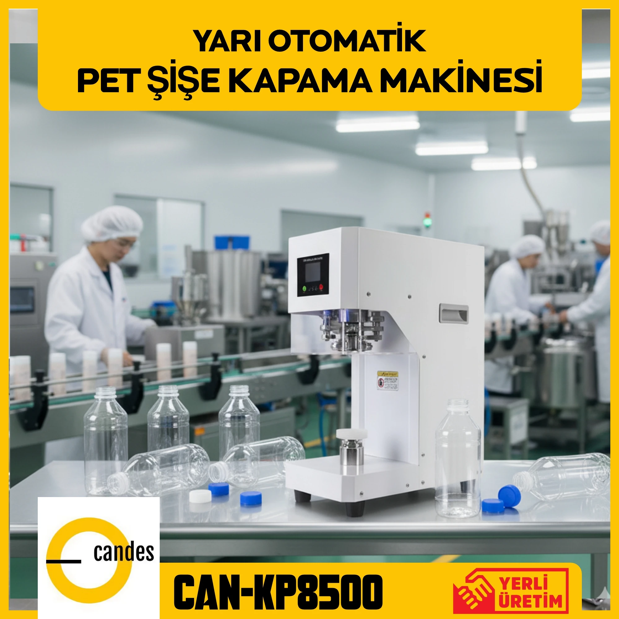 Candes CAN-KP8500 Yarı Otomatik PET Şişe ve Alüminyum Kutu Kapama Makinesi