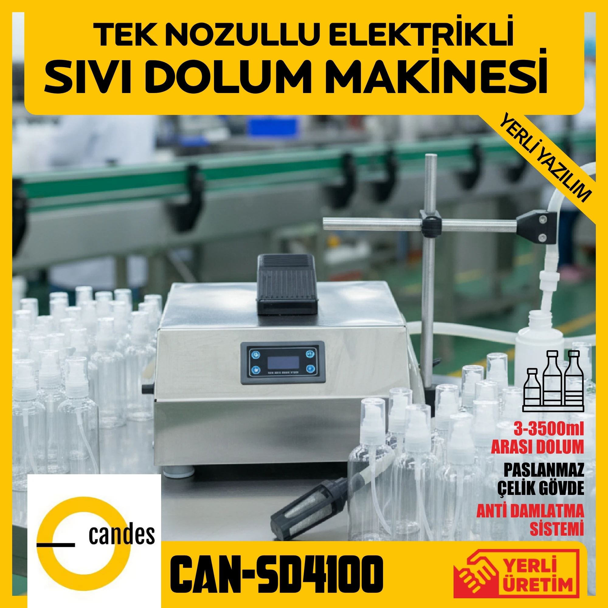 Candes Elektrikli Sıvı Dolum Makinesi | 3–3500 ml Yarı Otomatik Dolum Sistemi