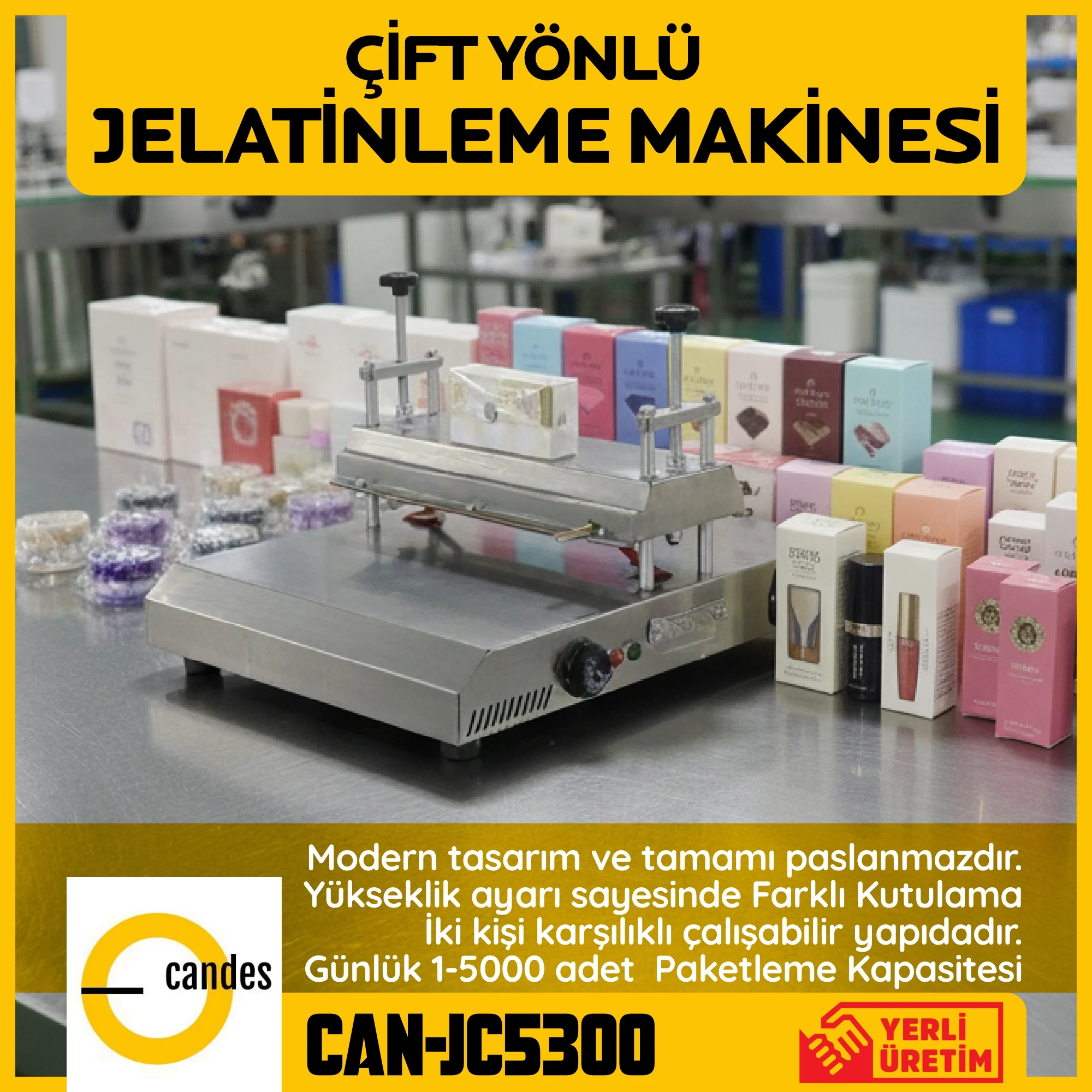  Candes CAN-JC5300 Çift Yönlü Jelatinleme ve Ambalaj Makinesi