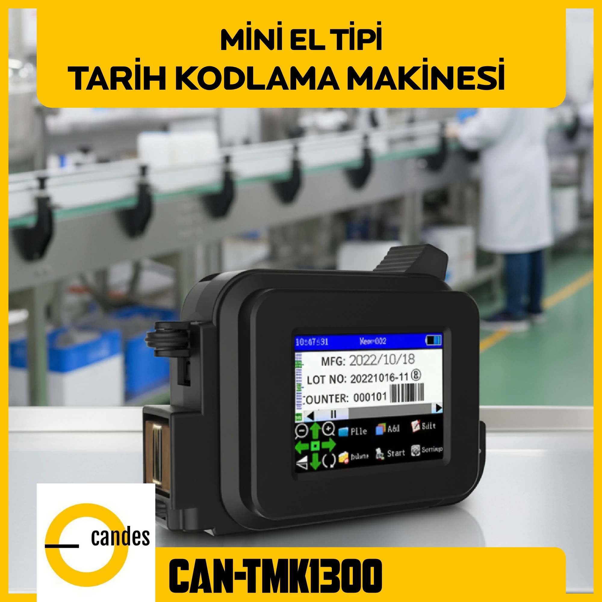 Candes CAN-TMK1300 Mini Tarih Kodlama Makinesi | Taşınabilir Inkjet Yazdırma Cihazı