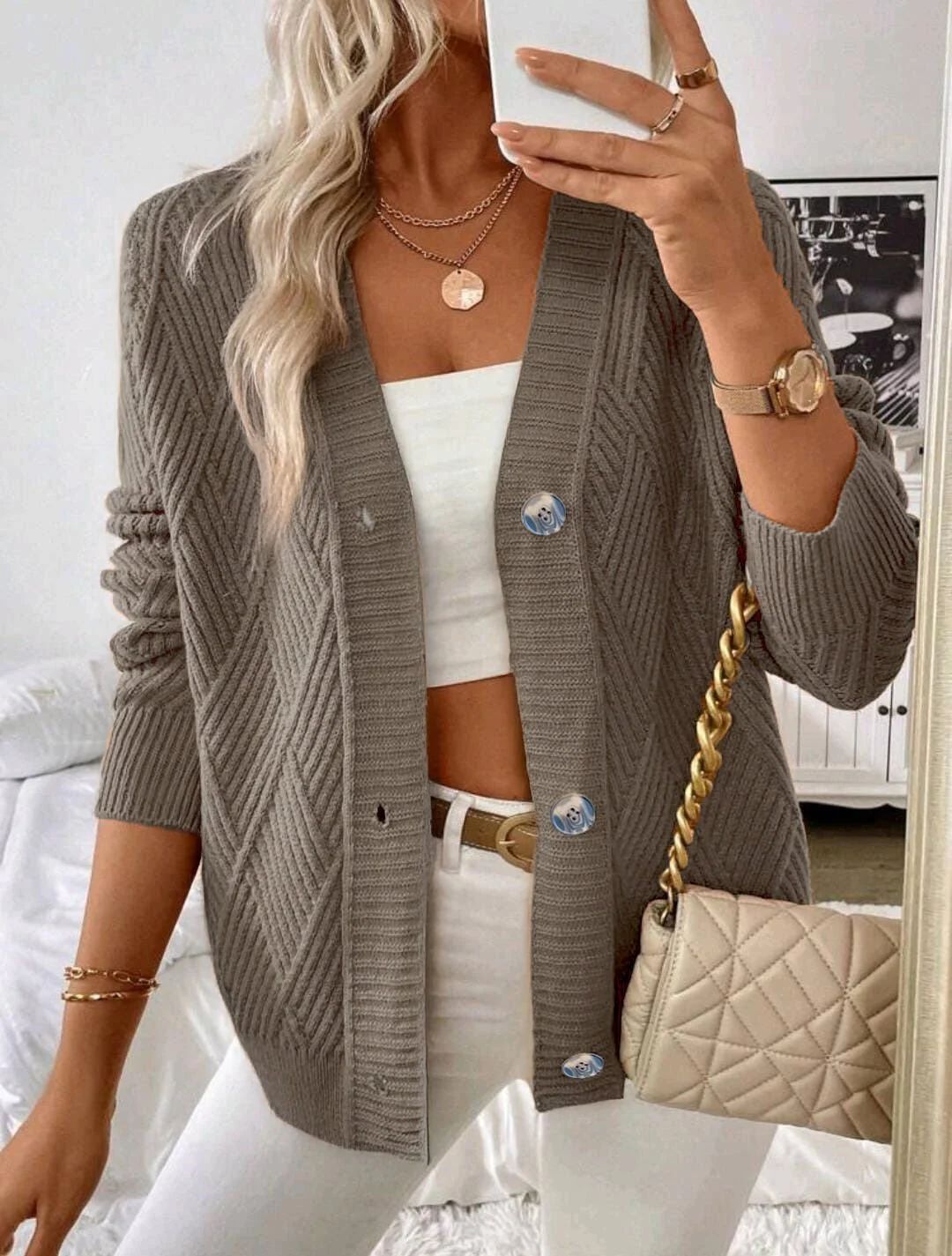 DESENLİ TOPRAK RENGİ HIRKA 