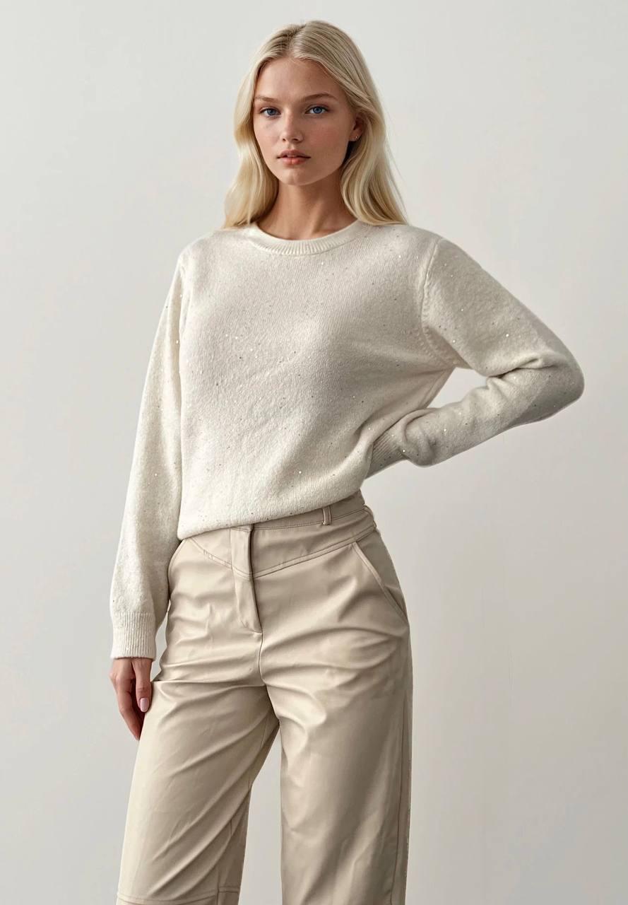 BİSİKLET YAKA KREM PULLU KAZAK