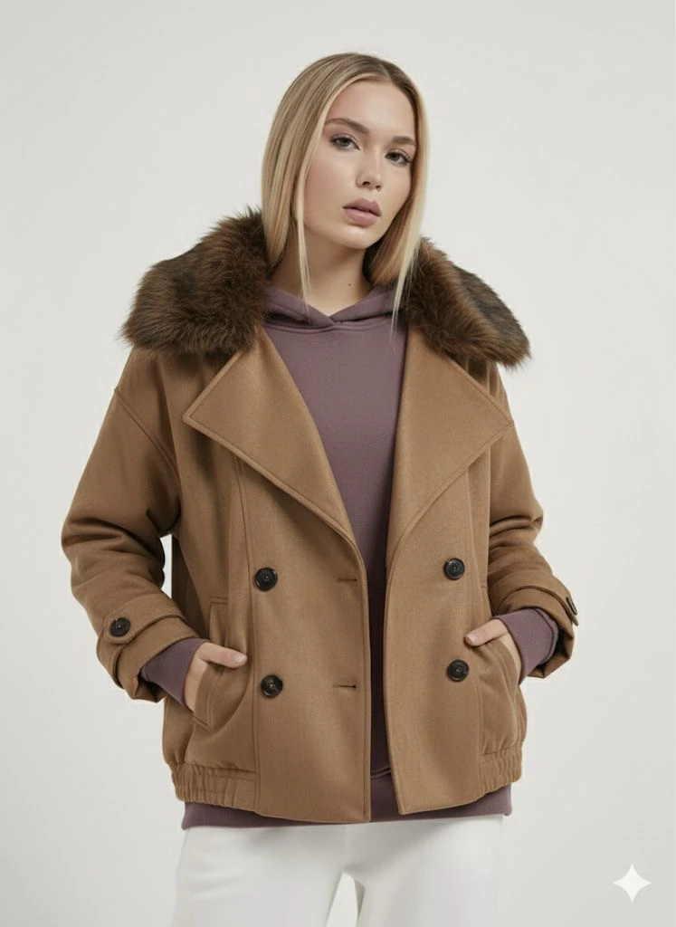 KÜRK YAKALI OVERSİZE SÜET MONT