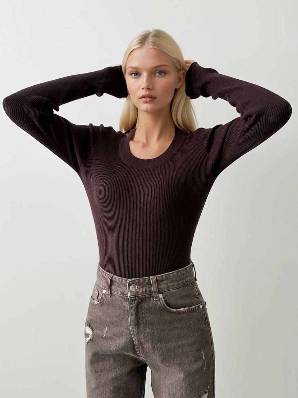 BİSİKLET YAKA ACI KAHVE TRİKO BLUZ