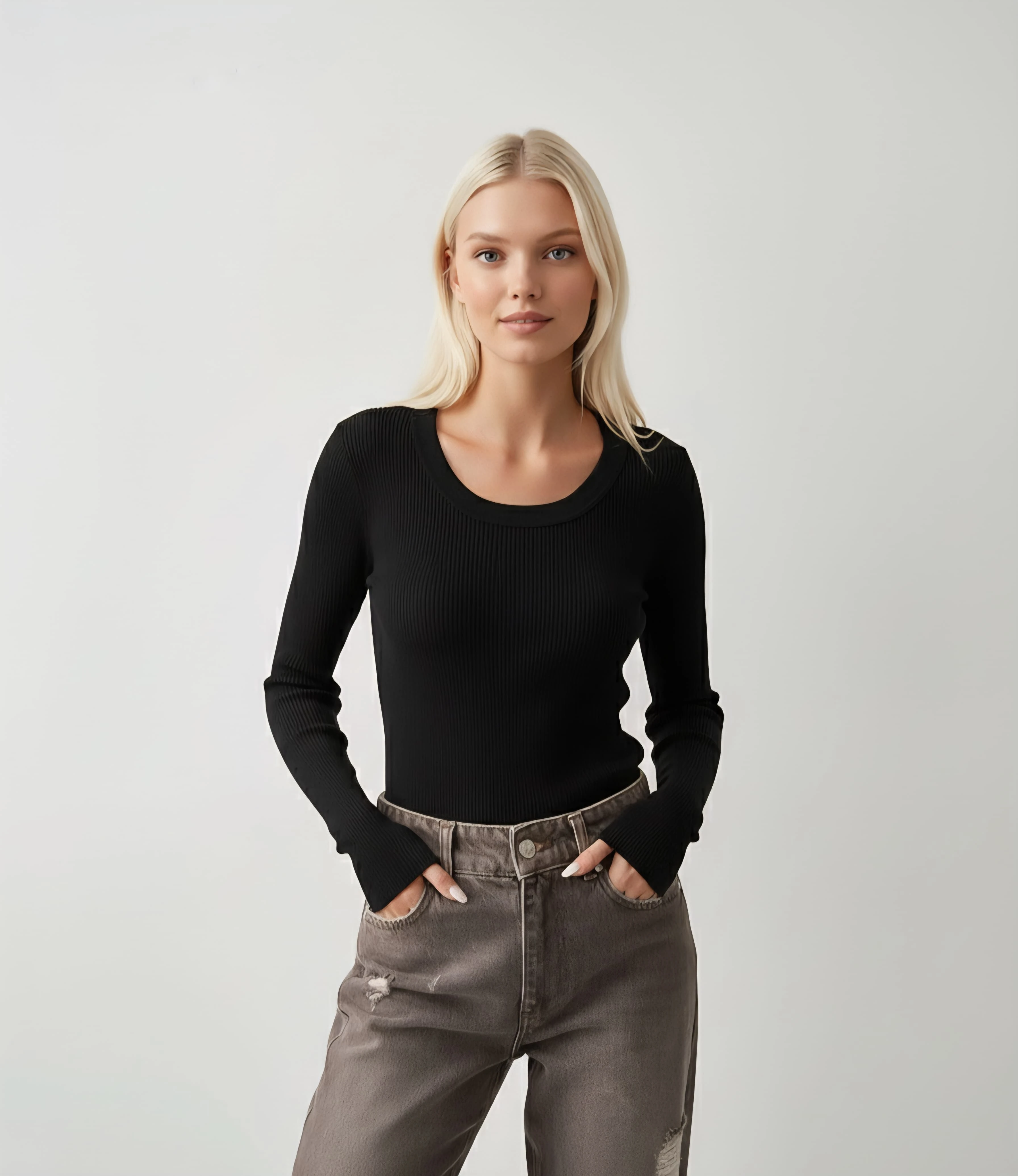 BİSİKLET YAKA SİYAH TRİKO BLUZ