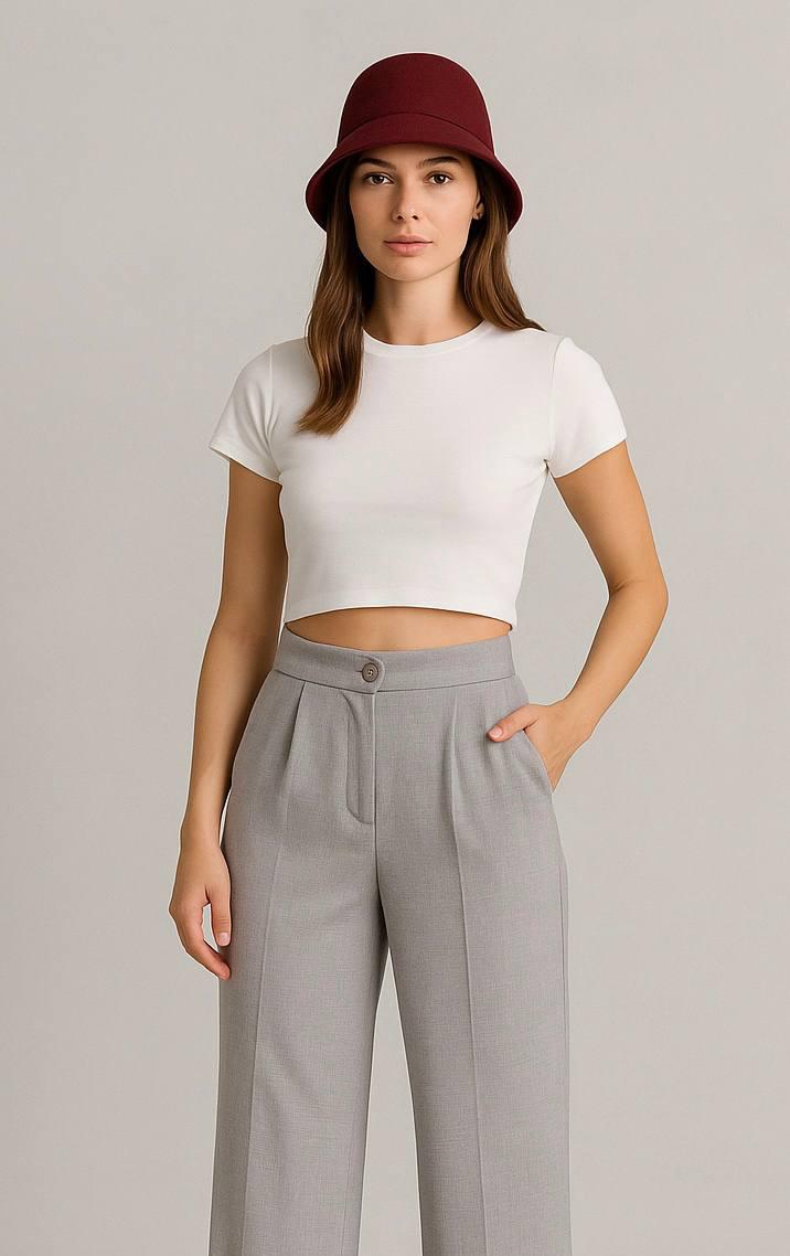 BELİ LASTİKLİ BOL KESİM GRİ KUMAŞ PANTOLON