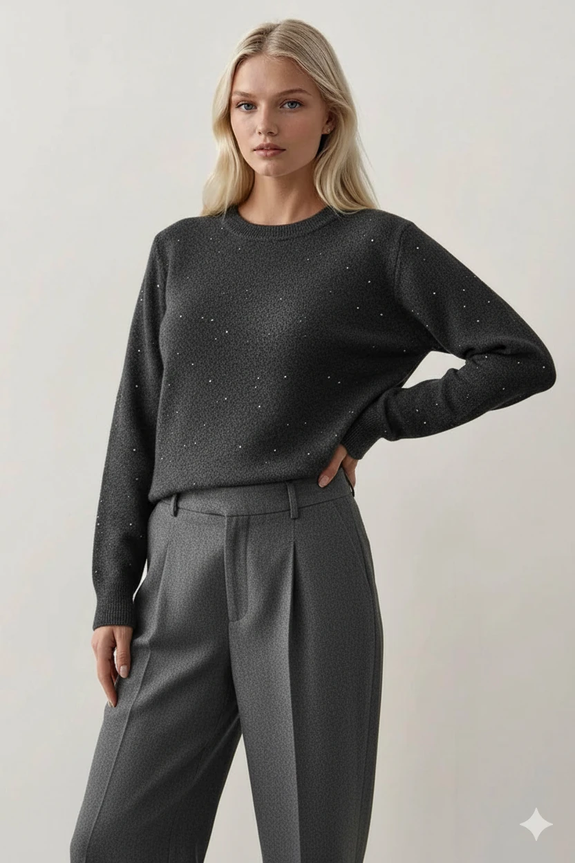 BİSİKLET YAKA FÜME PULLU KAZAK