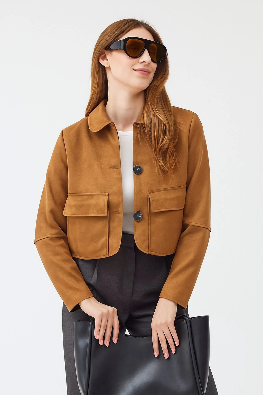 SÜET CEPLİ CROP TABA CEKET 