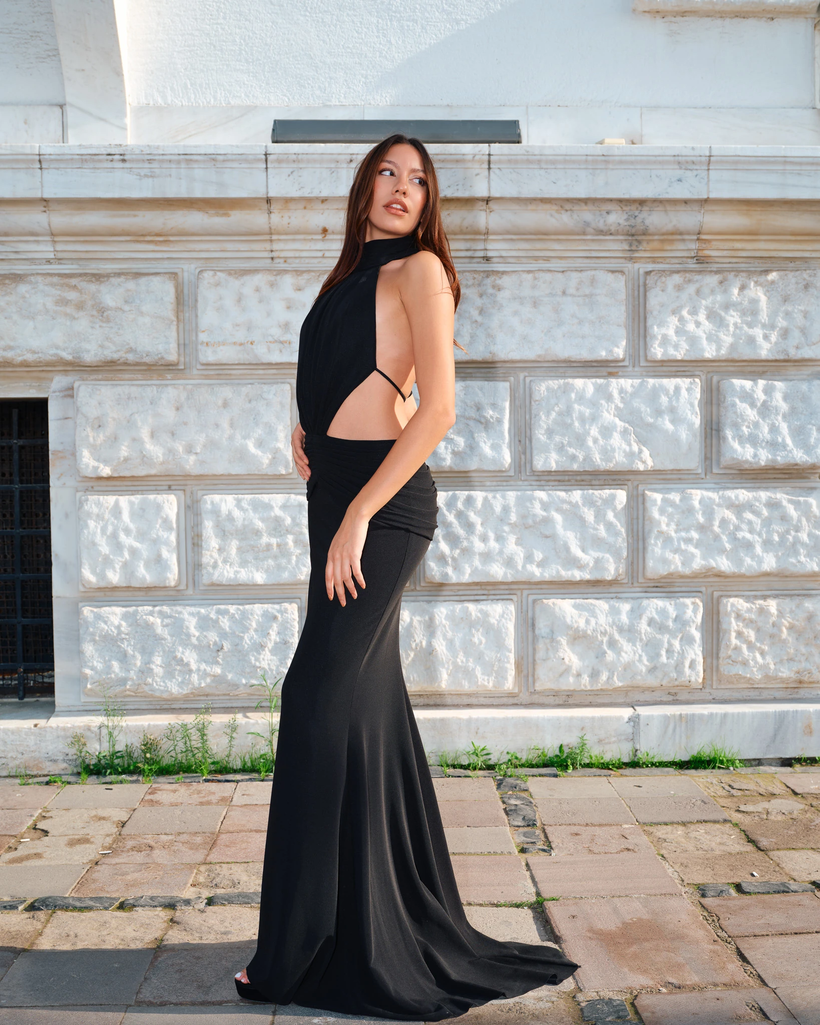 Halter Silhouette Cut-Out Long Dress