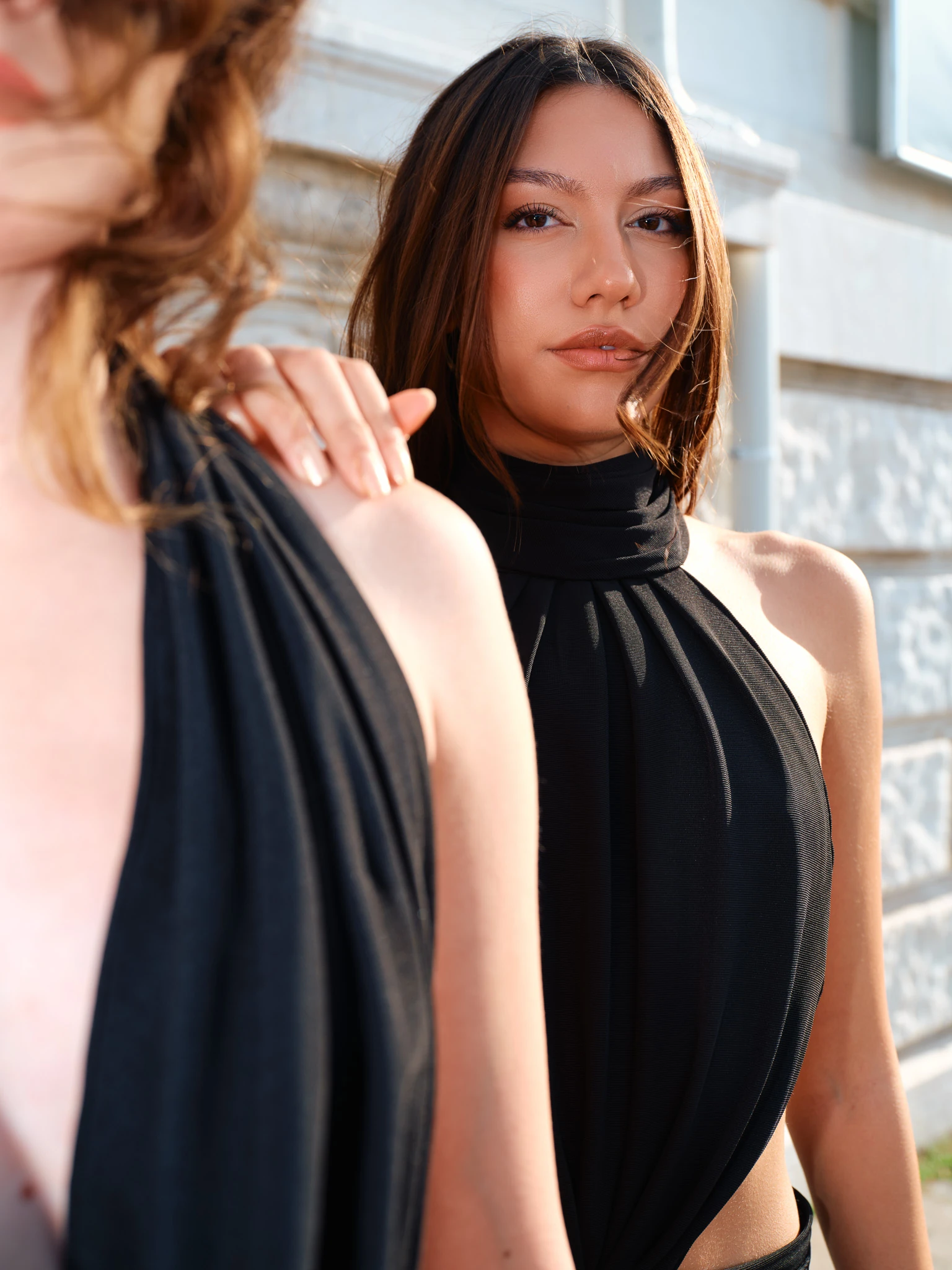 Black Cut-Out Halter Evening Gown