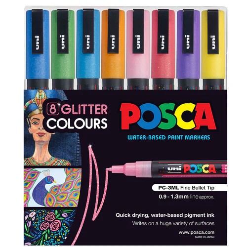 Uni POSCA 0.9-1.3 SuBazlıAkrilikMarkörü Simli 8li