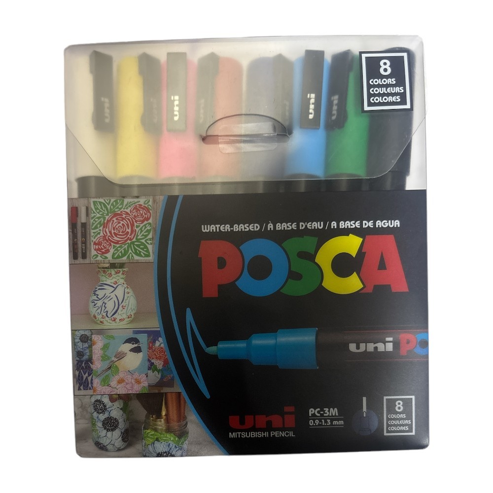 Uni POSCA 0.9-1.3 SuBazlıAkrilikMarkörü AnaRenk 8li