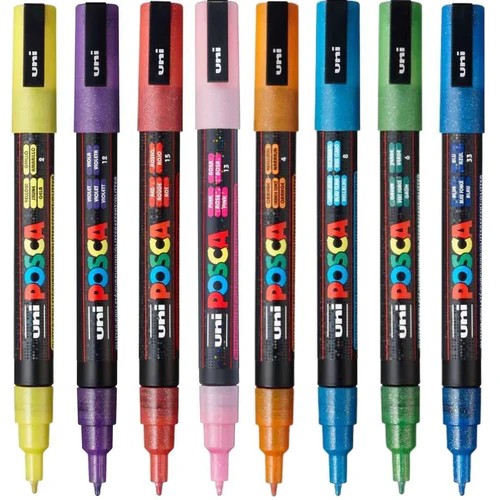 Uni POSCA 0.9-1.3 SuBazlıAkrilikMarkörü Simli 8li