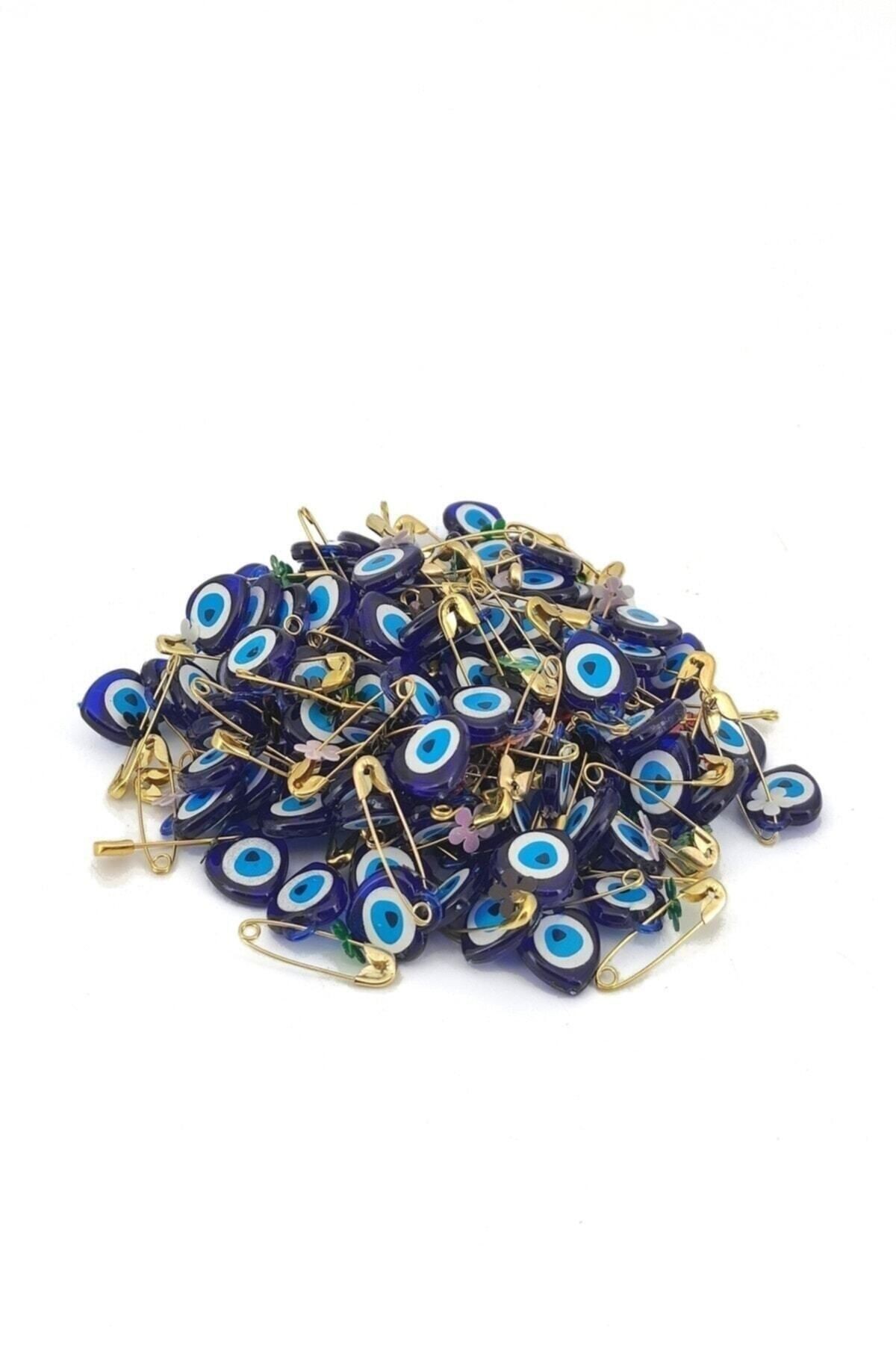 Evil Eye Beads with Plastic Needles 100 Pieces Dark Blue