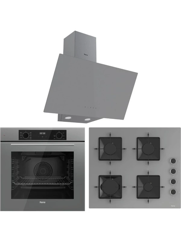 Flowart QBL63CPR-SS208-D079 7 Prog. Dijital Turbo Ankastre Set - Gri