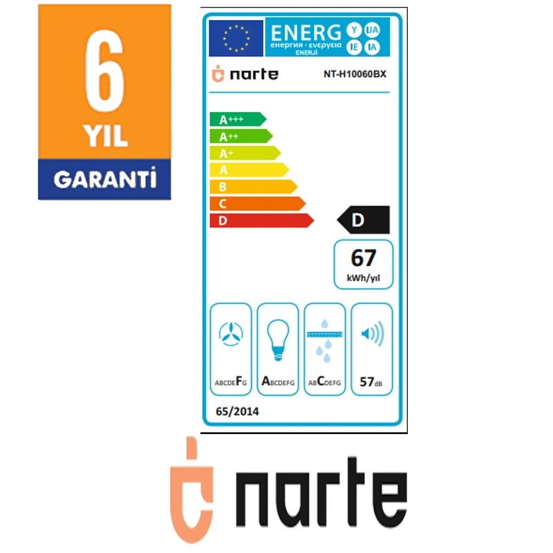 NARTE-H10060B 60CM SIYAHCAM INOX CITALI ÇİFT CAMLI EĞİMLİ DAVLUMBAZ