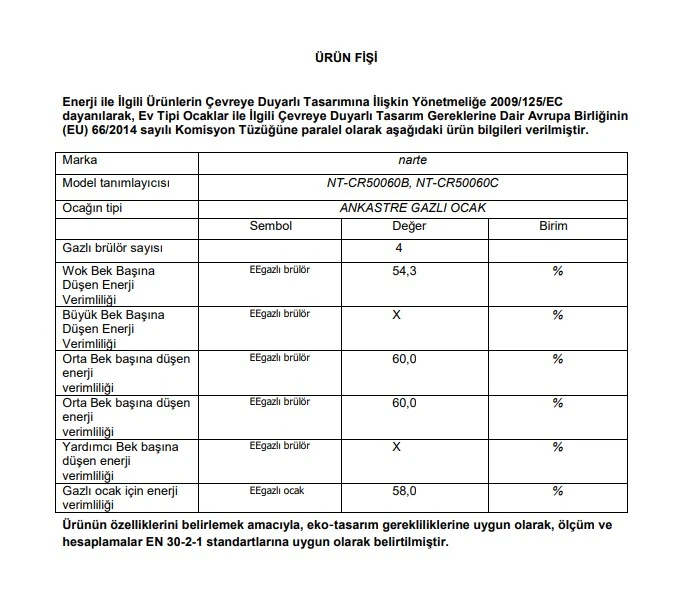 NARTE CR50060C RUSTİK KREM ANKASTRE OCAK- 6 YIL GARANTİLİ