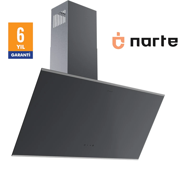 NARTE -H20090SX 90 CM Gri Cam Inox Çıtalı Eğimli Davlumbaz - 6 YIL GARANTİLİ