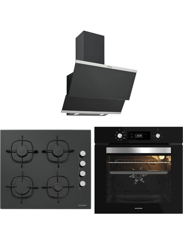 Siyah Cam Ankastre Set 3420 Classy Davlumbaz - CS5335B01 Ocak - BO65E4B01 Siyah Fırın