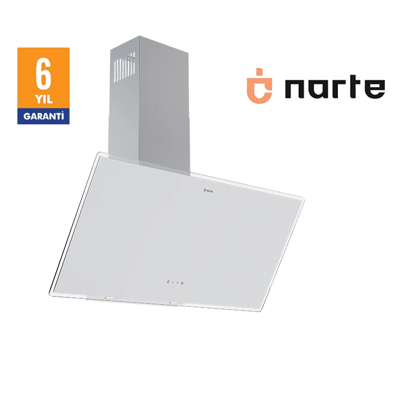 NARTE-H20190W 90CM BEYAZ CAM EĞİMLİ DAVLUMBAZ - 6 YIL GARANTİLİ