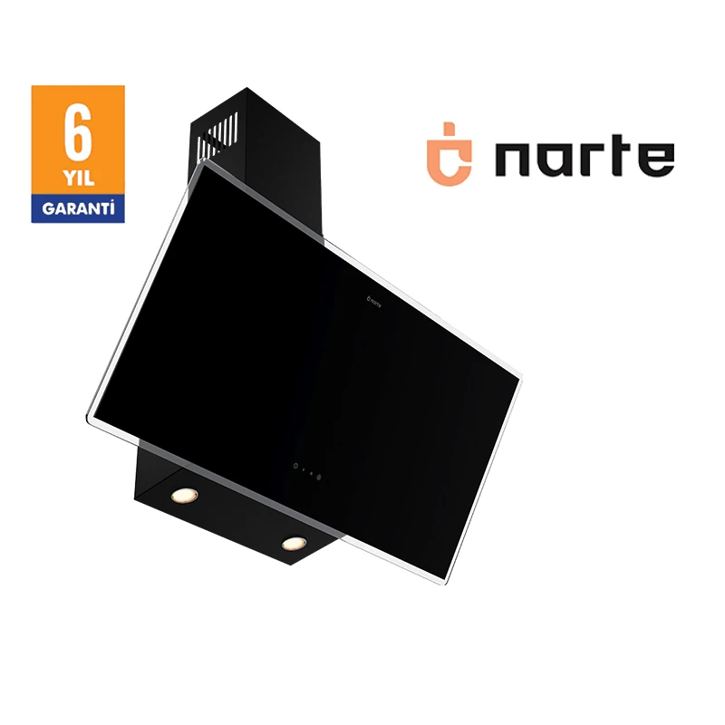 NARTE-H20190B 90CM SİYAH CAM EĞİMLİ DAVLUMBAZ - 6 YIL GARANTİLİ