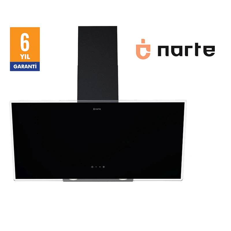 NARTE-H20190B 90CM SİYAH CAM EĞİMLİ DAVLUMBAZ - 6 YIL GARANTİLİ