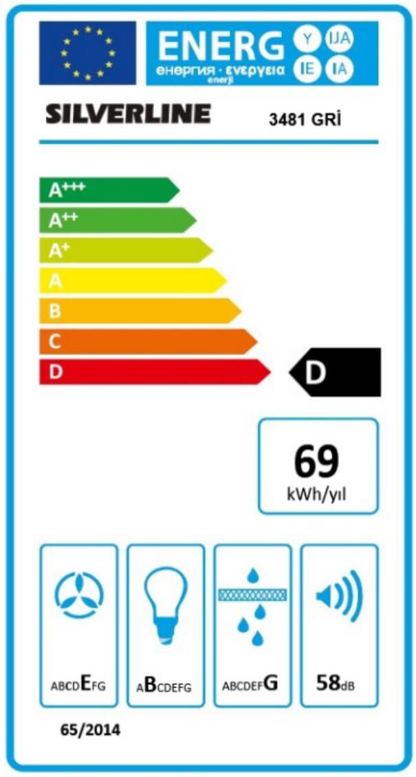 Silverline 3481 Flam Gri Duvar Tipi 60 CM Davlumbaz