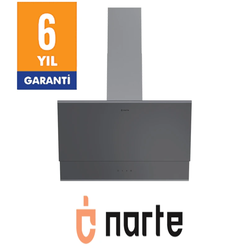 NARTE-H10060S 60CM GRİ CAM INOX CITALI ÇİFT CAMLI EĞİMLİ DAVLUMBAZ-6 YIL GARANTİLİ